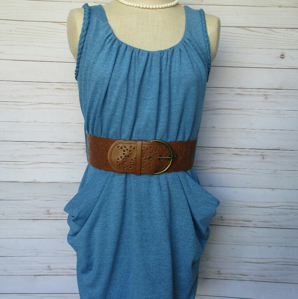 XOXO 💖 Heathered Aqua Blue Pocket Dress with Belt